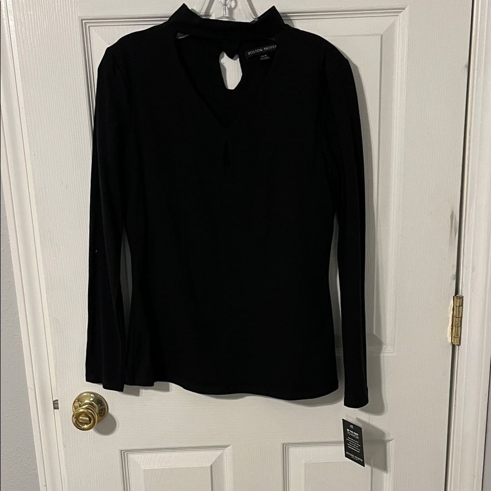 Boston Proper Black Keyhole Long Sleeve Top